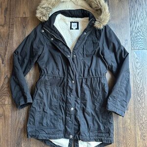 GAP Women's Dark Brown Utility Jacket with Faux Fur Hood